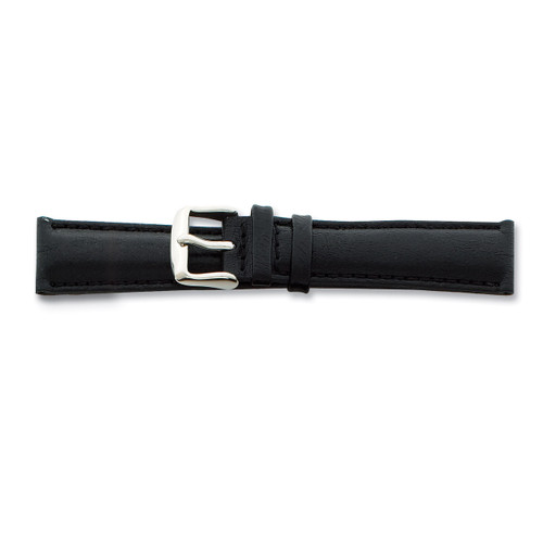 24mm Short Black Smooth Leather Chrono Silver-tone Bkl Watch Band 6.75 Inch BA141S-24