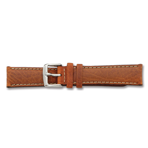 18mm Long Havana Leather White Stitch Watch Band 8.5 Inch Silver-tone Buckle BA97L-18