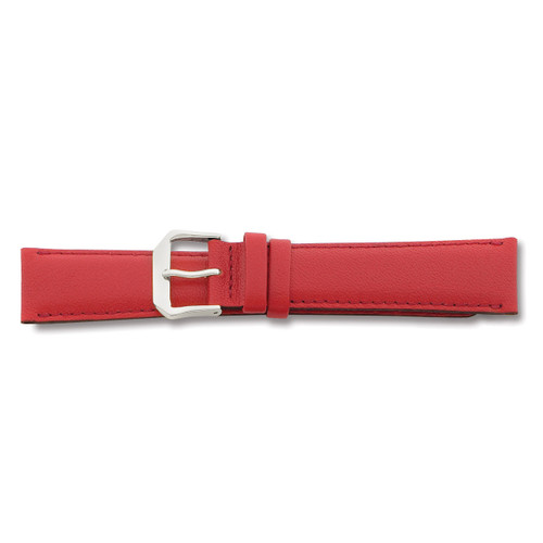 17mm Red Smooth Leather Watch Band 7.5 Inch Silver-tone Buckle BAW125-17