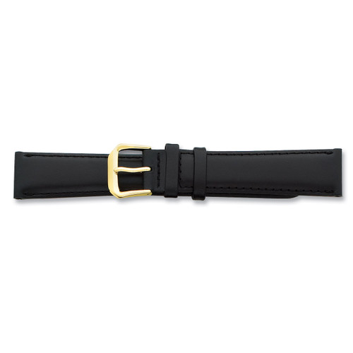 12mm Black Italian Leather Watch Band 6.75 Inch Silver-tone Buckle BAW18-12
