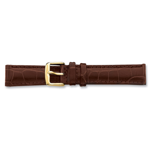 17mm Brown Crocodile Chrono Buckle Watch Band 7.5 Inch Gold-tone BAY102-17