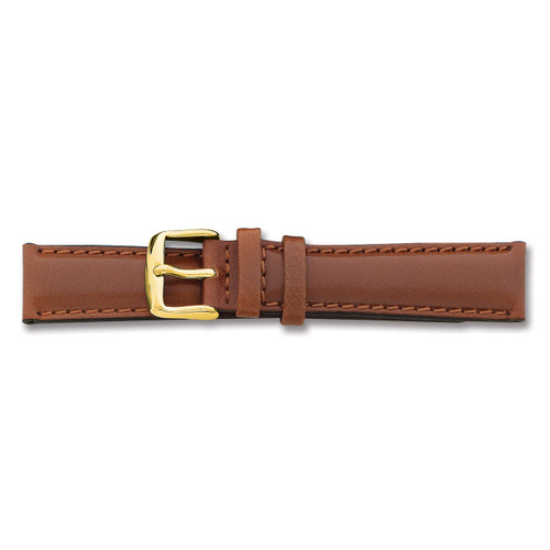 18mm Havana Leather Chrono Buckle Watch Band 7.5 Inch Gold-tone BAY142-18