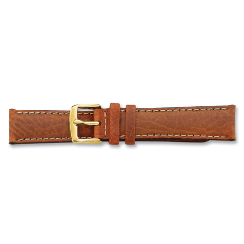 17mm Havana Leather White Stitch Buckle Watch Band 7.5 Inch Gold-tone BAY97-17
