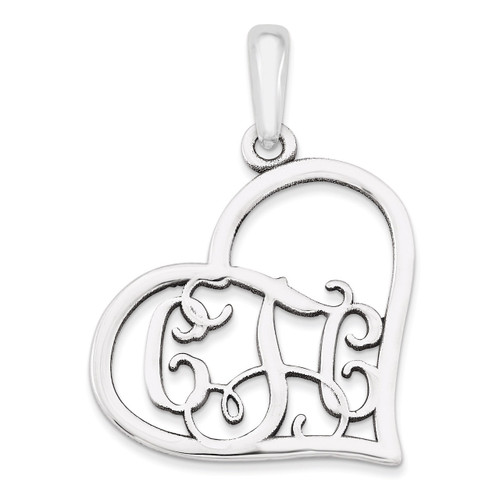 Monogram Heart Pendant 10k White Gold Casted Polished & Satin 10XNA520W