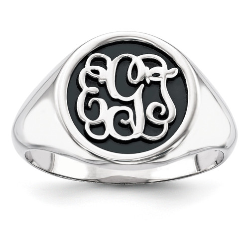 Antiqued or Sandblast Monogram Ring 10k White Gold Casted High Polished 10XNR67W