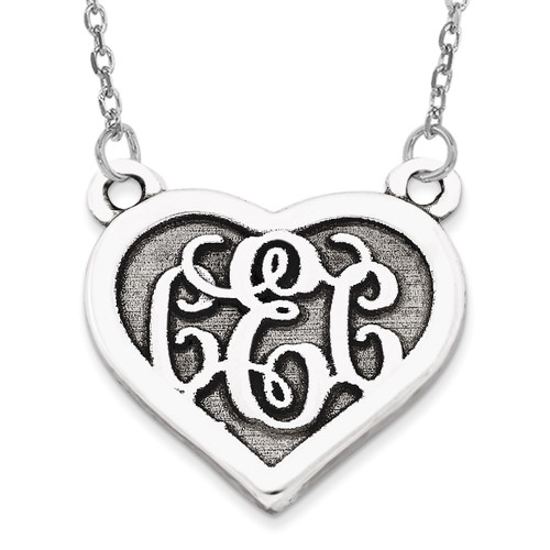Heart Monogram Pendant 14k White Gold Casted High Polished with Sandblast background XNA510W