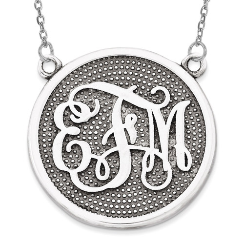 Beaded Background Monogram Plate 14k White Gold Casted High Polished XNA519W