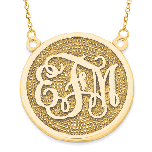 Beaded Background Monogram Plate 14k Yellow Gold Casted High Polished XNA519Y