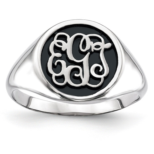 Antiqued or Sandblast Monogram Ring 14k White Gold Casted High Polished XNR68W