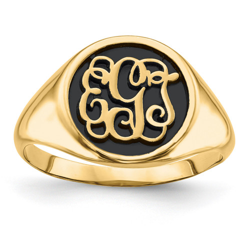 Antiqued or Sandblast Monogram Ring 14k Yellow Gold Casted High Polished XNR68Y