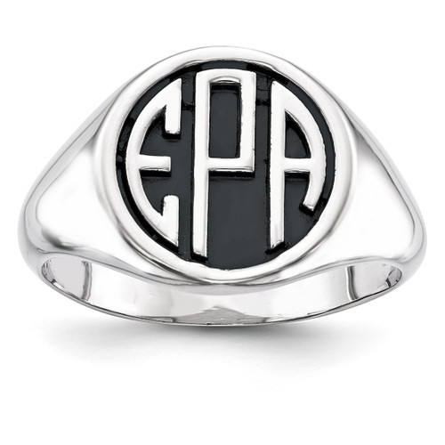 Antiqued or Sandblast Monogram Ring 14k White Gold Casted High Polished XNR69W