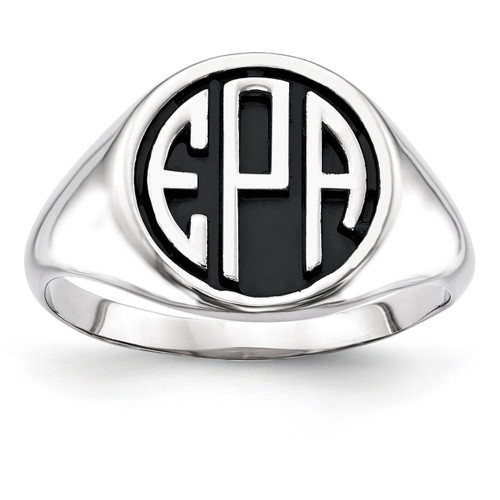 Antiqued or Sandblast Monogram Ring 14k White Gold Casted High Polished XNR70W
