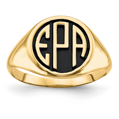 Antiqued or Sandblast Monogram Ring 14k Yellow Gold Casted High Polished XNR70Y