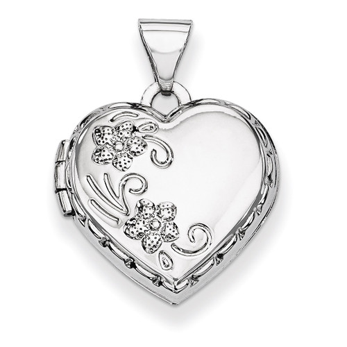 Polished Heart-Shaped Reversible Floral Locket 14k White Gold XL306