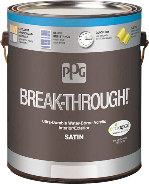 PPG BREAK-THROUGH! Interior/Exterior Satin Water-Borne Acrylic Gallon PPG BREAK-THROUGH! Interior/Exterior Satin Water-Borne Acrylic Gallon