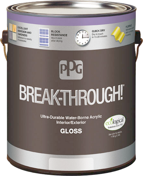 PPG BREAK-THROUGH! Interior/Exterior Gloss Water-Borne Acrylic Gallon PPG BREAK-THROUGH! Interior/Exterior Gloss Water-Borne Acrylic Gallon