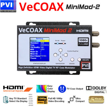 VeCOAX Minimod-2 1080p Full HD Dolby Ultra Compact Digital HD TV Modulator - Convert Any HDMI to an HDTV Channel and distribute to all TVs over coax VeCOAX Minimod-2 1080p Full HD Dolby Ultra Compact Digital HD TV Modulator - Convert Any HDMI to an HDTV Channel and distribute to all TVs over coax