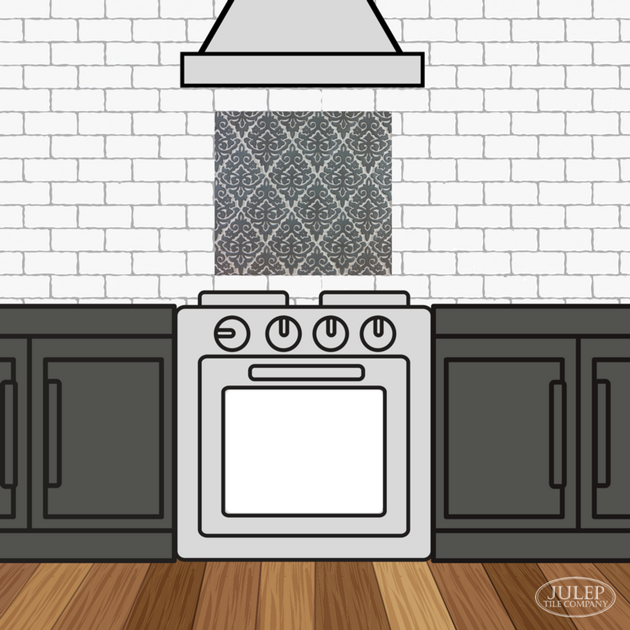 Damask Handmade Tile Decorative Insert Julep Company Kitchen Backsplash With Damask Handmade Tile Decorative Insert Over The Stove