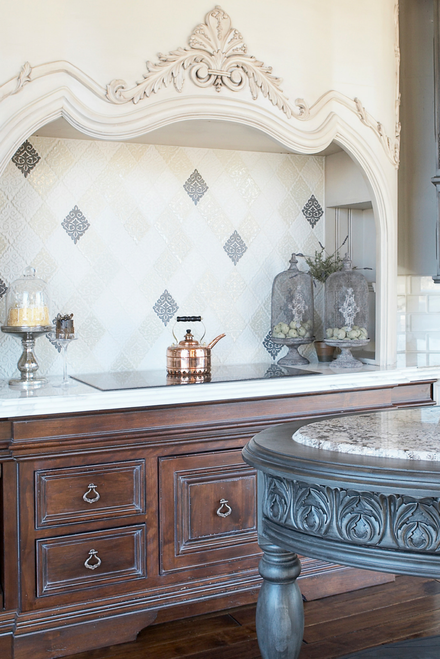 Subway Tile Backsplash >> Elegant Traditional Kitchen with Damask Handmade Tile Subway Tile Backsplash >> Elegant Traditional Kitchen with Damask Handmade Tile