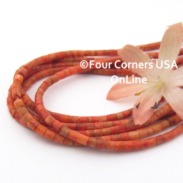 3mm Heishi Apple Coral Organic Beads 22 Inch Strand AC13010 Four