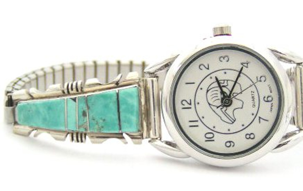Women's Turquoise Inlay Watch Bear Motif Face Native American Silver ...