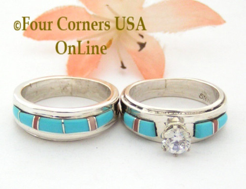 Size 6 Turquoise Pink Coral Engagement  Bridal  Wedding  Ring  