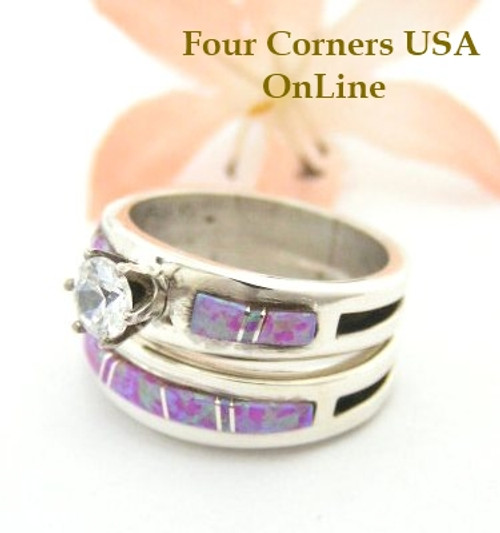 Size 7 Engagement  Bridal  Wedding  Ring  Set Pink Fire Opal 
