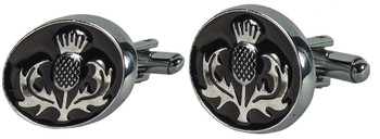 Mens Cufflinks with Thistle Design Black Enamel Mens Cufflinks with Thistle Design Black Enamel