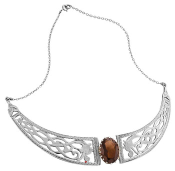 Necklace Sterling Silver Celtic Serpent Panels Smokey Quartz Stone Necklace Sterling Silver Celtic Serpent Panels Smokey Quartz Stone
