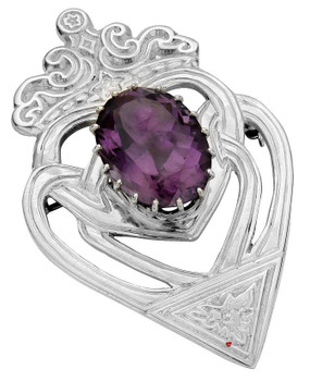 Luckenbooth Brooch Sterling Silver Celtic Interlace Oval Amethyst Stone Luckenbooth Brooch Sterling Silver Celtic Interlace Oval Amethyst Stone