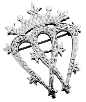 Luckenbooth Brooch Sterling Silver Double Heart Engraved Detail 40mm Luckenbooth Brooch Sterling Silver Double Heart Engraved Detail 40mm