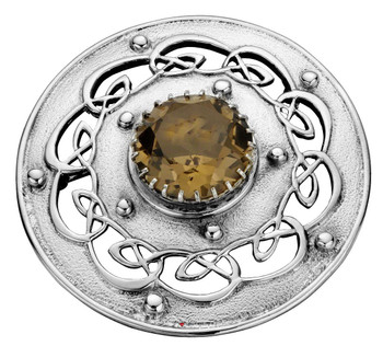 Plaid Brooch Sterling Silver Open Celtic Scrollwork Smokey Quartz 60mm Plaid Brooch Sterling Silver Open Celtic Scrollwork Smokey Quartz 60mm