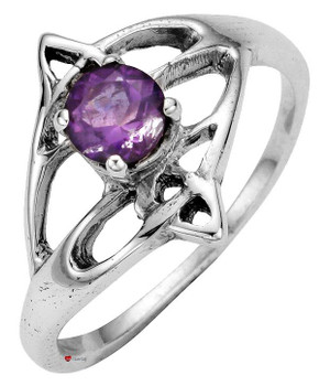 Ring Crafted In Sterling Silver Celtic Open Swirl Design With Offset Amethyst Stone Ring Crafted In Sterling Silver Celtic Open Swirl Design With Offset Amethyst Stone