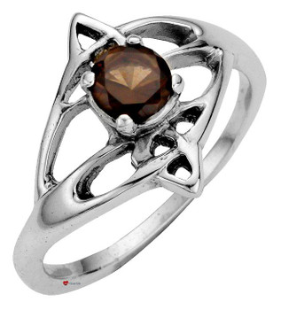 Ring Crafted In Sterling Silver Celtic Open Swirl Design With Offset Smokey Quartz Stone Ring Crafted In Sterling Silver Celtic Open Swirl Design With Offset Smokey Quartz Stone