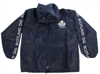 Kids Plain Rain Jacket Cagoule With Thistle Design Logo In Navy Kids Plain Rain Jacket Cagoule With Thistle Design Logo In Navy