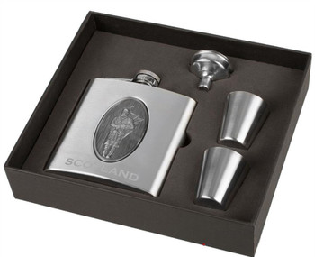 6oz Hip Flask With Two 1oz Shot Glasses And Small Funnel With Piper Design 6oz Hip Flask With Two 1oz Shot Glasses And Small Funnel With Piper Design