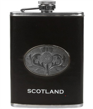 8oz Hip Flask With Scottish Thistle Design With Small Funnel Set 8oz Hip Flask With Scottish Thistle Design With Small Funnel Set