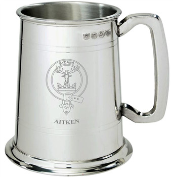 Aitken Clan Crest Tankard 1 Pint Pewter Aitken Clan Crest Tankard 1 Pint Pewter