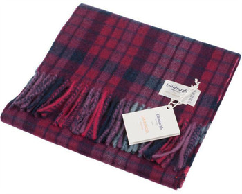 Unisex Lambswool Scarf In Duple Check Mulberry Pink Design 30cm Wide Unisex Lambswool Scarf In Duple Check Mulberry Pink Design 30cm Wide