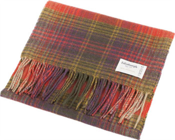 Unisex Lambswool Scarf In Graded Stripey Check Terracotta Design 30cm Wide Unisex Lambswool Scarf In Graded Stripey Check Terracotta Design 30cm Wide