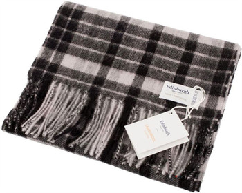 Unisex Lambswool Scarf In Duple Check Black Grey Design 30cm Wide Unisex Lambswool Scarf In Duple Check Black Grey Design 30cm Wide
