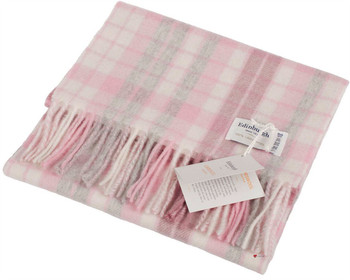 Unisex Lambswool Scarf In Duple Check Dove Pink Design 30cm Wide Unisex Lambswool Scarf In Duple Check Dove Pink Design 30cm Wide