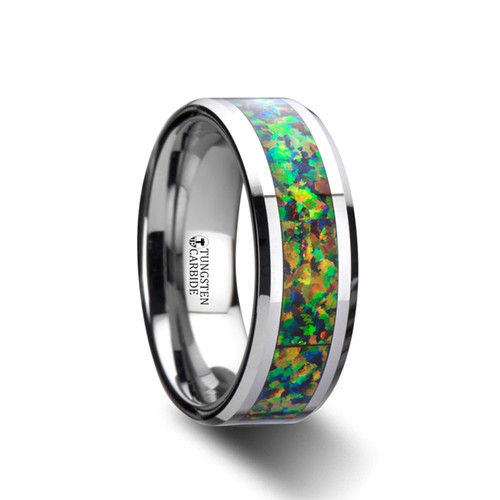 Iceland Tungsten Carbide Band with Blue & Orange Opal Inlay at Rotunda Jewelers Iceland Tungsten Carbide Band with Blue & Orange Opal Inlay at Rotunda Jewelers