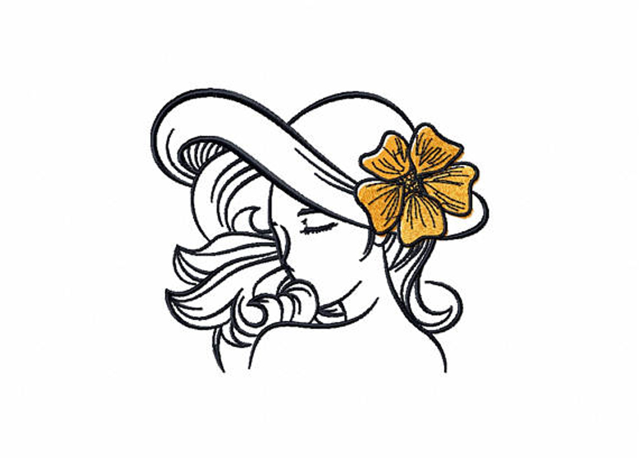 Machine Embroidery Design - Flower Hat Modern Ladies #2