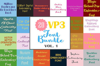 20 VP3 Font Bundle - Volume 1 - 20 Husqvarna Viking Machine Embroidery Fonts 20 VP3 Font Bundle - Volume 1 - 20 Husqvarna Viking Machine Embroidery Fonts