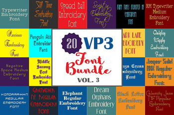 20 VP3 Font Bundle - Volume 3 - 20 Husqvarna Viking Machine Embroidery Fonts 20 VP3 Font Bundle - Volume 3 - 20 Husqvarna Viking Machine Embroidery Fonts