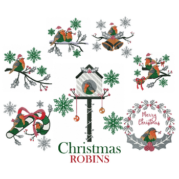 Christmas Robin Collection of 7 Machine Embroidery Designs in Stitched Christmas Robin Collection of 7 Machine Embroidery Designs in Stitched