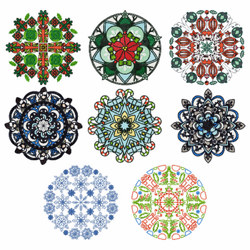 Christmas Mandalas Collection of 8 Machine Embroidery Designs in Stitched Christmas Mandalas Collection of 8 Machine Embroidery Designs in Stitched