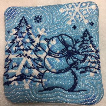 In The Hoop Machine Embroidery Mug Rug - Christmas Redwork Snowman Collection #09 In The Hoop Machine Embroidery Mug Rug - Christmas Redwork Snowman Collection #09