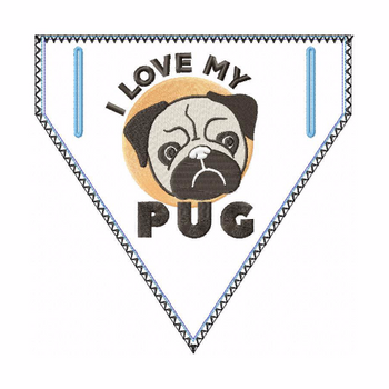 Pug Doggie Bandana 01 - In The Hoop Machine Embroidery Design Pug Doggie Bandana 01 - In The Hoop Machine Embroidery Design